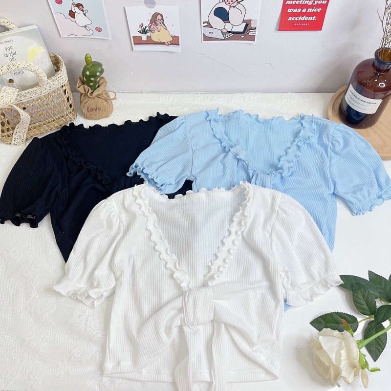 Áo kiểu croptop nơ ngực siêu sexy