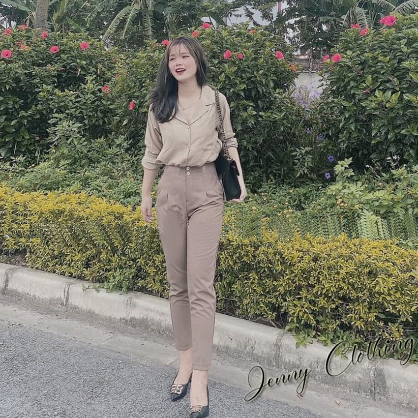 Quần tây công sở cạp liền lưng cao 2 khuy xếp ly màu trắng đen ống đứng dài quần baggy nữ vải mưa mặc đi học làm công sở