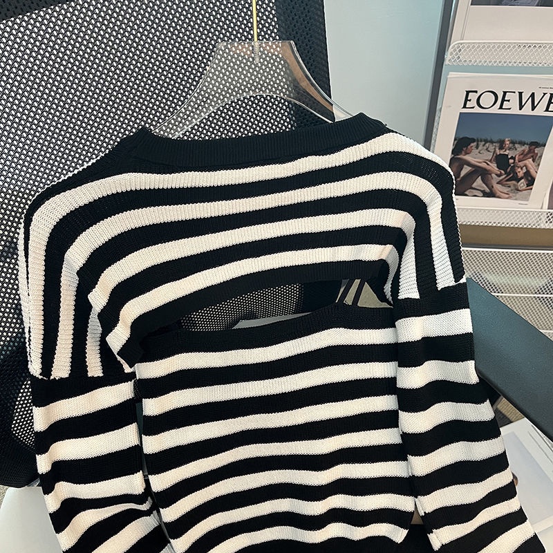 Set Áo Thun Dài Tay Họa Tiết Kẻ Sọc Và Quần Yếm Thời Trang Mới Cho Nữ