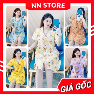 Đầm ngủ nữ mặc nhà chất kate mềm mịn mát in hình gấu Hoạt hình dễ thương 🛑 Đầm nữ phom rộng D856