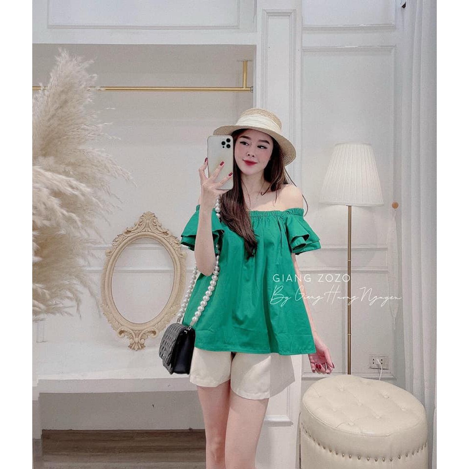 ☘️☘️ SET QUẦN SHORT ÁO TRỄ VAI, màu xanh tươi mát, hàng y hình 100%, loại 1, uy tín chất lượng cao, giá tốt, đẹp, rẻ