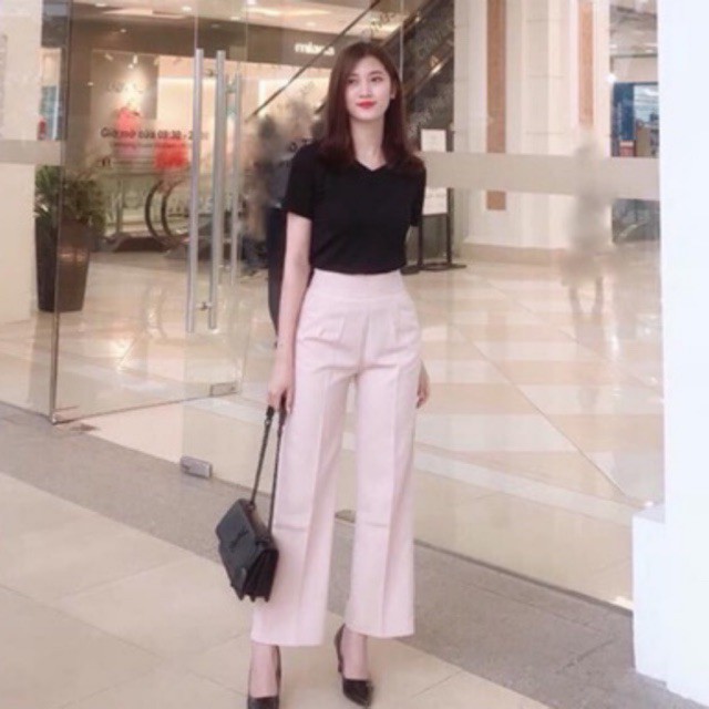 Quần Culottes ống rộng suông khóa sườn cạp cao - chất vải tuyết mưa siêu tôn dáng