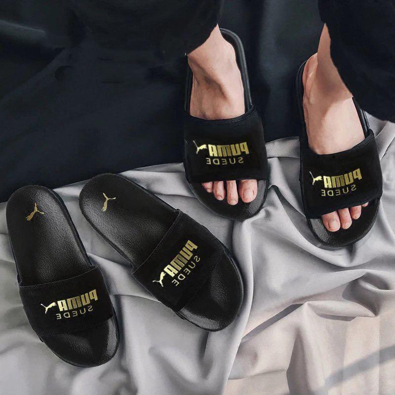 Dép Puma_Suede Leadcat Sandals đen chữ vàng 11356