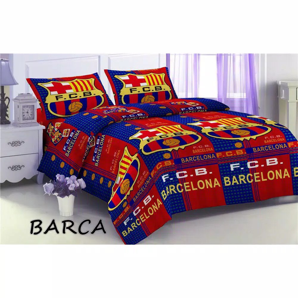 Bộ Chăn Ga Và Vỏ Gối Vải Lanh In Logo Barcelona / Chelsea / United Manchester / 120x200,160x200,180x20