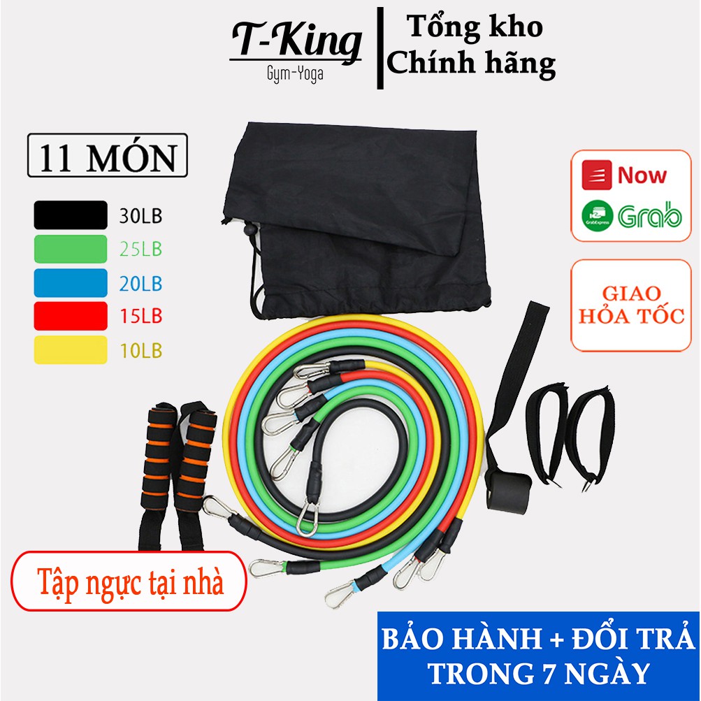 Dây ngũ sắc đàn hồi tập thể hình cao cấp tập full body- Bộ 5 dây và phụ kiện