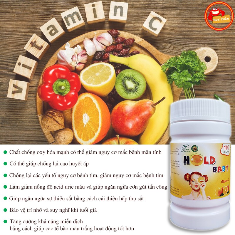 Vitamin C - Hộp 100 viên C ngậm HOLD BABY hàng Việt Nam