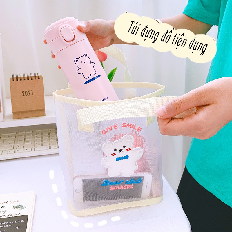 Túi Tote Xách Tay Mini Lưới Mesh Cake Bear Cute