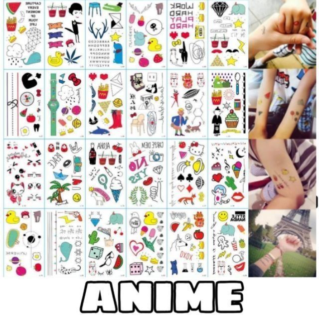 Combo 30 tấm hình xăm nước hình xăm dán tatoo mini stickers anime emoji cảm xúc cute đẹp dễ thương giá rẻ