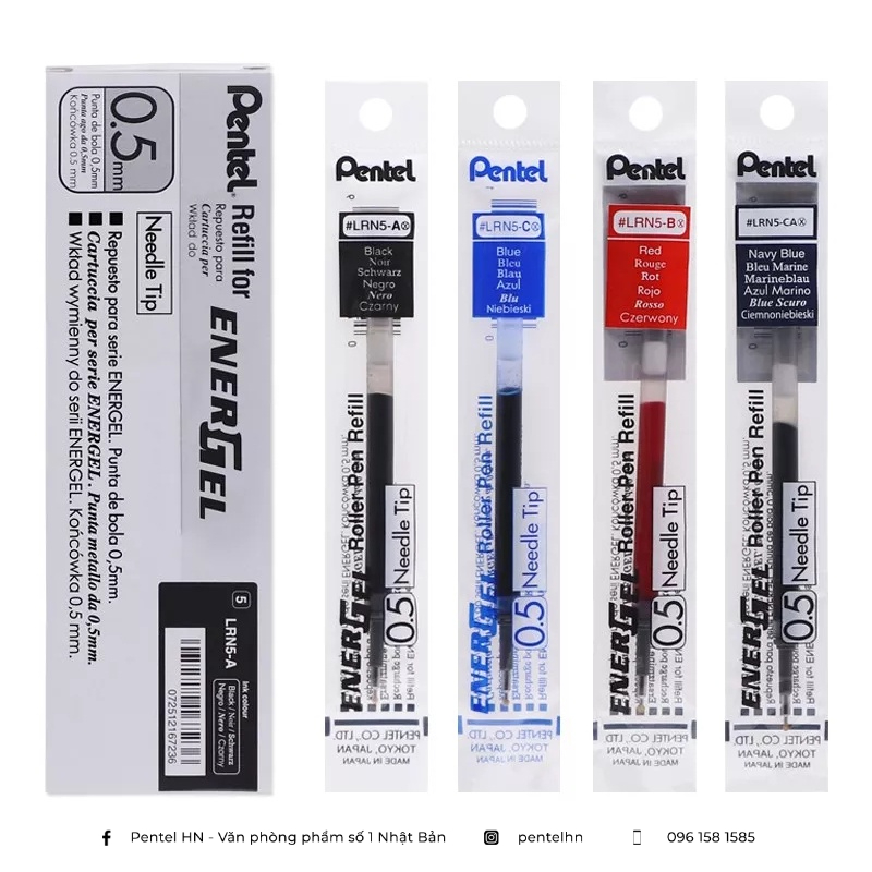 Ruột Bút Ký Nhật Bản Pentel LRN5 | Ngòi 0.5mm | Ngòi Bút Pentel Energel Chính Hãng | 3 Màu Mực