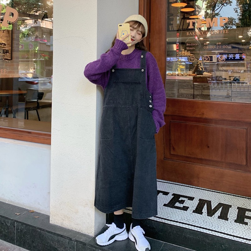 Set yếm denim dài