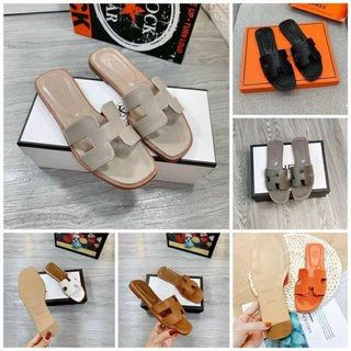 Dép Lê nữ quai ngang chữ H đế  logo dập chìM da xước siêu xịn, có sẵn hàng- GÌ CŨNG RE