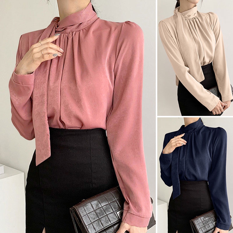 Áo kiểu Zanzea tay dài cổ lọ thời trang thanh lịch dành cho nữ