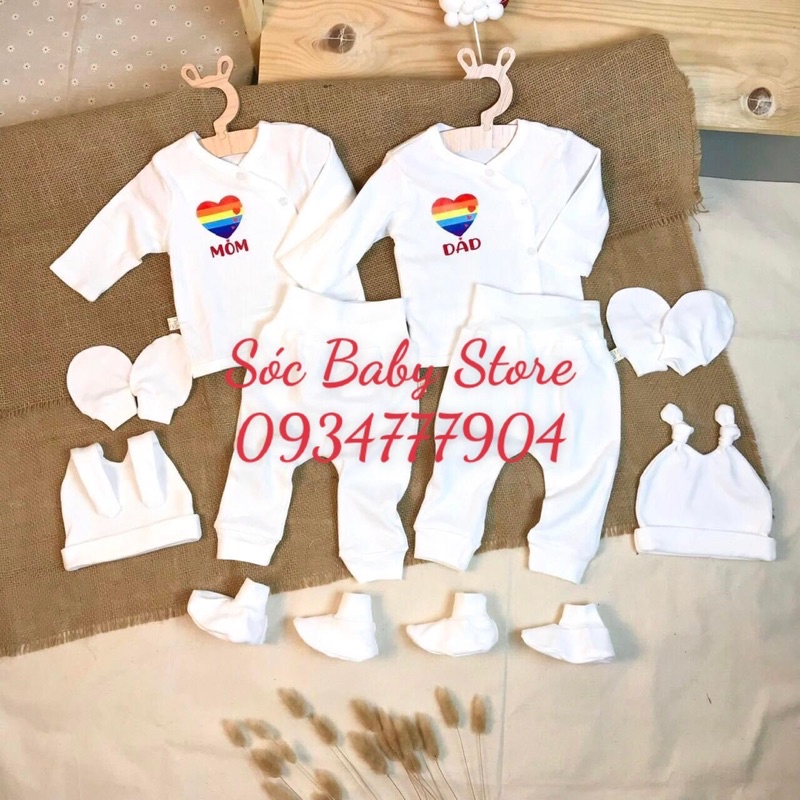 Bộ quần áo sơ sinh cotton kèm nón bao tay bao chân