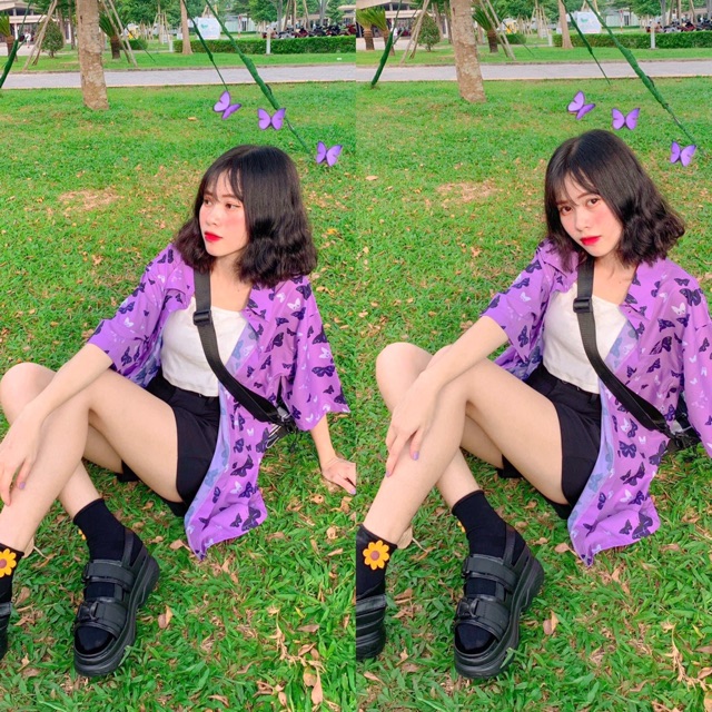 Áo Sơmi Butterfly 🦋 Tay Ngắn Unisex Ảnh Thật