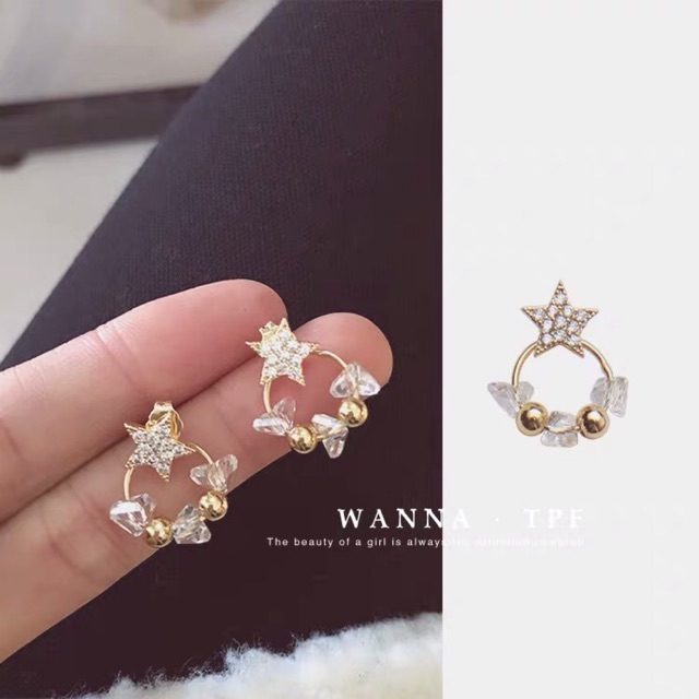 Bông tai xi vàng , bông tai cài chuôi sau kiểu hàn quốc cực xinh