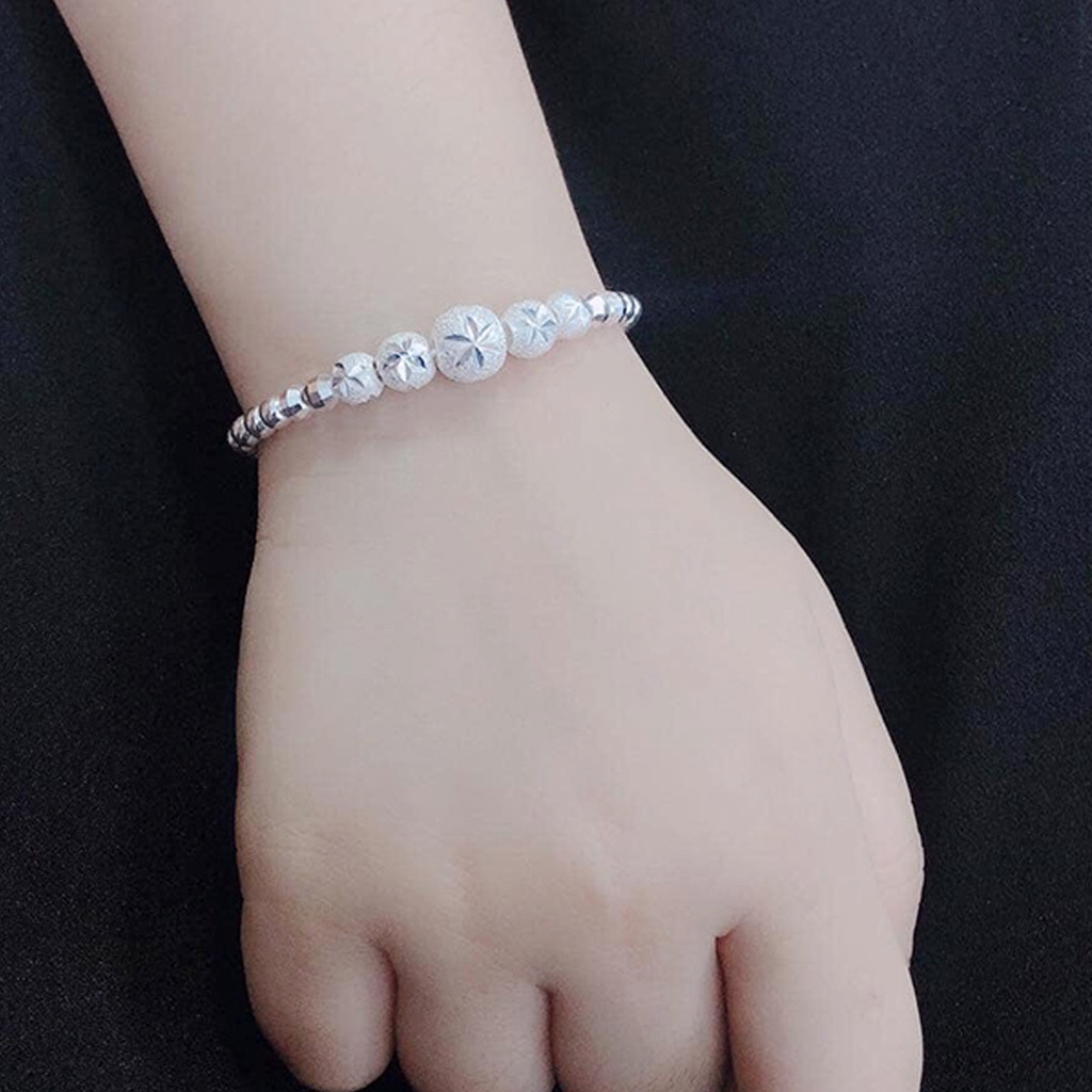 Lắc tay bạc cho bé gái mặt cầu phay hoa thị - Lắc bạc bi phay S990 cao cấp