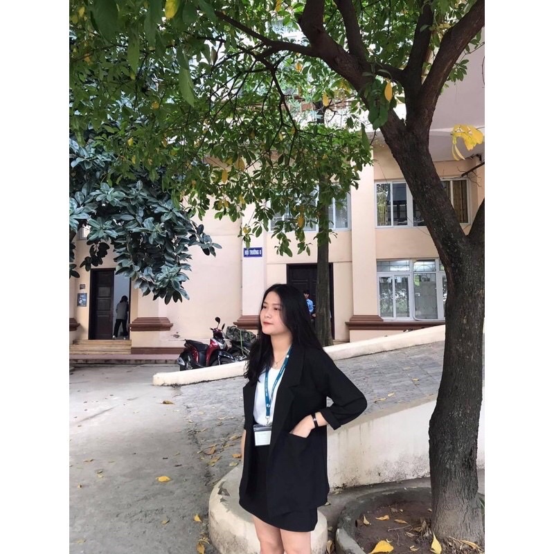 SET BLAZER TRƠN 2 món- CHÂN VÁY LƯNG THUN SAU (Ảnh thật)