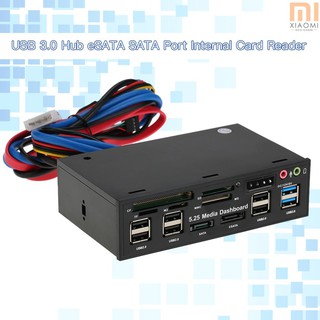 【shine】Multi-Function USB 3.0 Hub eSATA SATA Port Internal Card Reader PC Dashboard Media Front Panel Audio for SD MS CF TF M2 MMC Memory Cards Fits 5.25" Bay