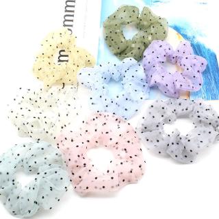 Dây buộc tóc vải voan gợn sóng cỡ lớn in họa tiết chấm bi phong cách Hàn Quốc thời trang xinh xắn cho nữ