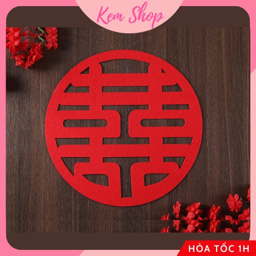 Chữ hỷ đám cưới truyền thống vải nỉ bền đẹp cao cấp trang trí đám cưới, phòng cưới - Kem Shop K217