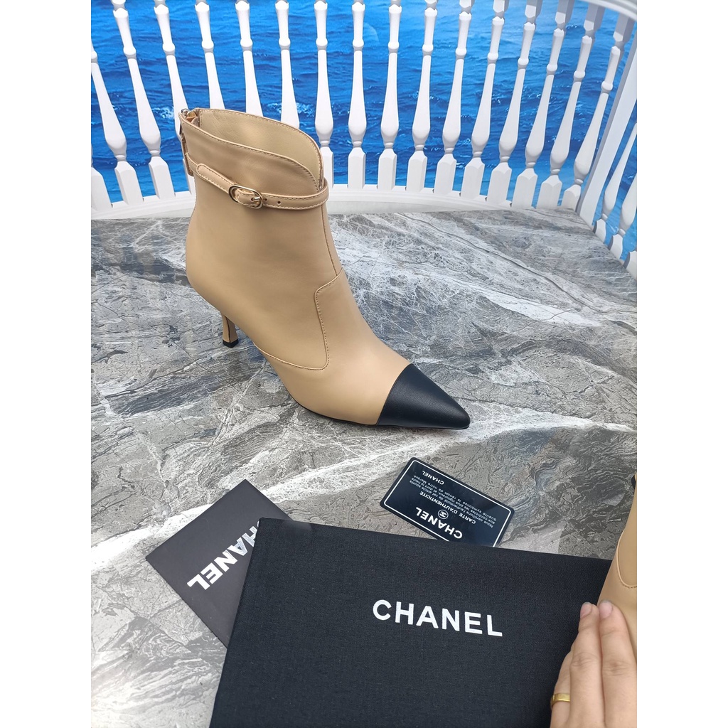 Boot nữ thời trang da thật 𝘾𝙝𝙖𝙣𝙚𝙡 𝘾𝙝𝙖𝙣n𝙚𝙡 CN mũi nhọn thanh lịch