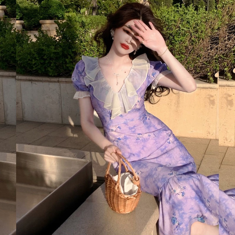 Đầm Midi Màu Tím Dáng Ôm Thời Trang Mùa Hè Xinh Xắn Cho Nữ