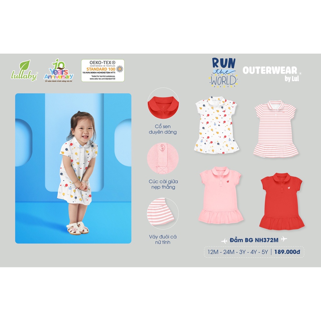 Váy cộc tay cổ sen đuôi cá chất liệu mềm mại họa tiết bé gái Lullaby
