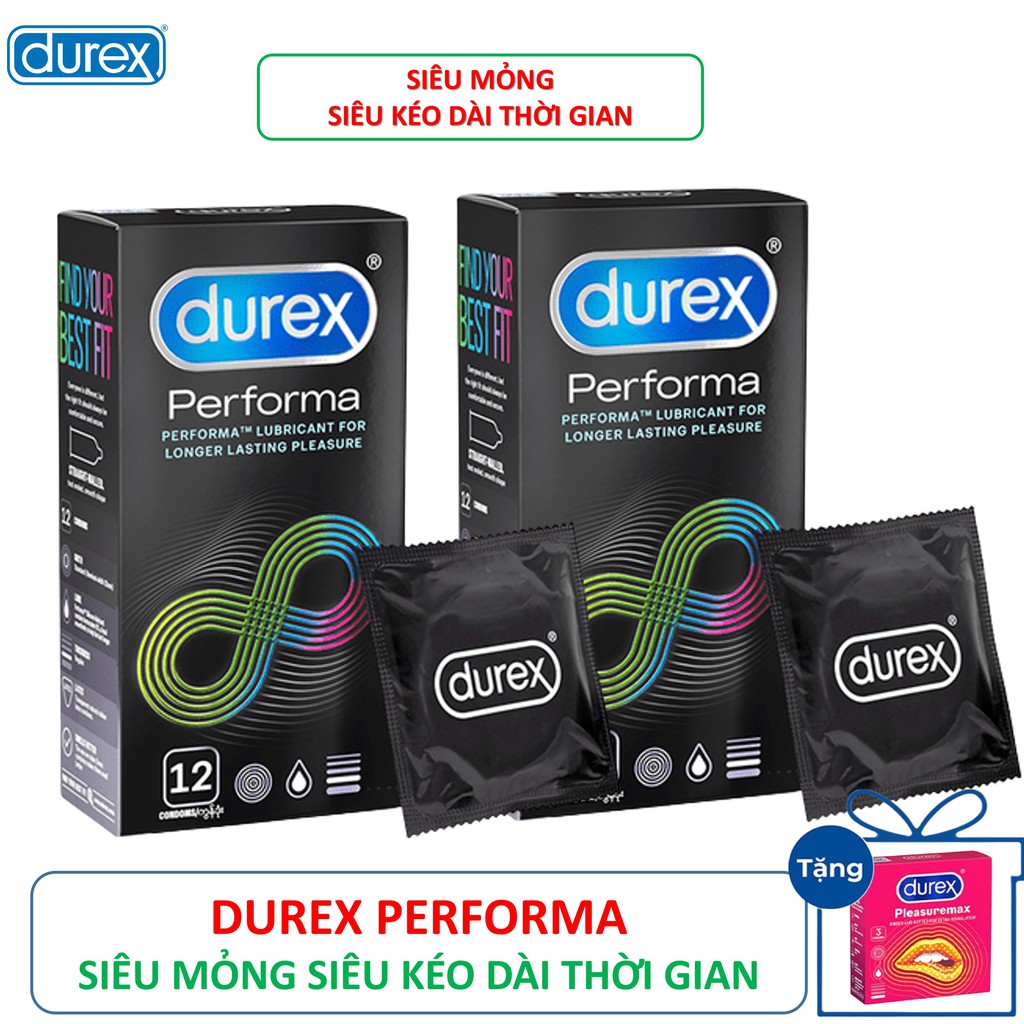 [DUREX CHÍNH HÃNG] COMBO 02 hộp 24 Bao cao su siêu mỏng siêu kéo dài thời gian Durex Performa  hộp12 bao