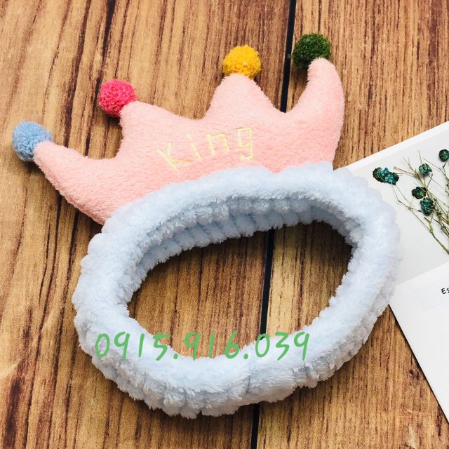 Băng đô make up vương miện King, bờm cài tóc thun mềm mịn