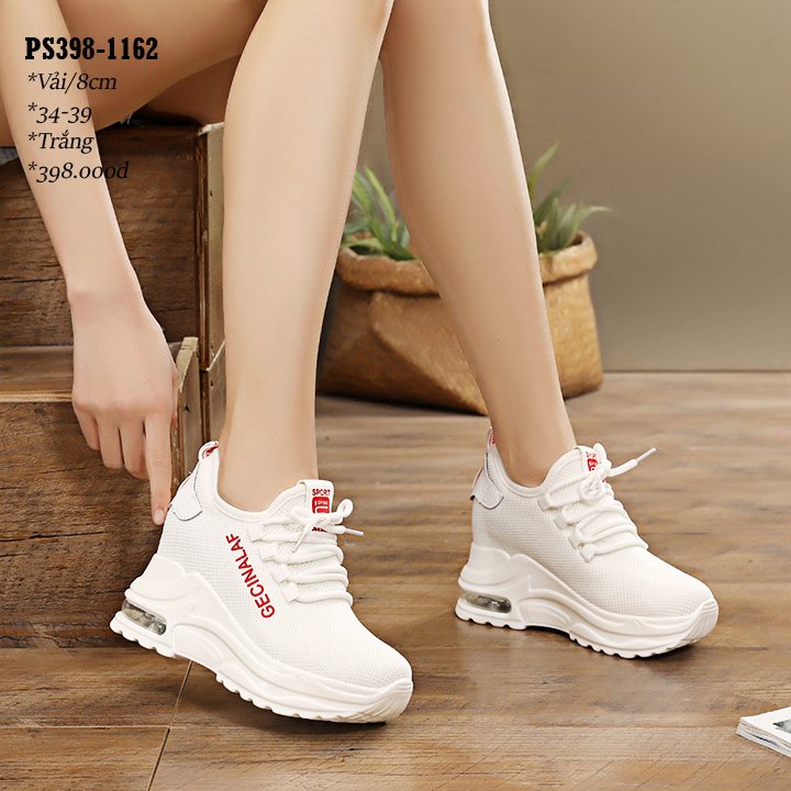 Giày Vải sợi co giãn đế 8CM Trắng chữ Đỏ PS398-1162