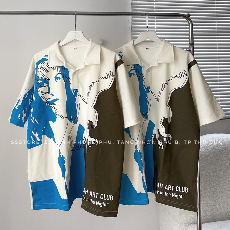 Áo thun POLO cổ trụ in hình cô gái unisex ảnh thật SSSTore