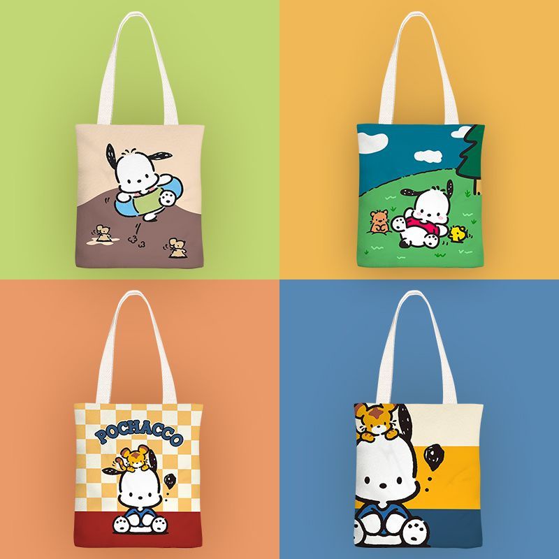 Sanrio Pochacco Phim hoạt hình dễ thương túi vải túi cô gái túi học sinh túi xách túi vai túi xách túi zipper túi môi trường túi xách