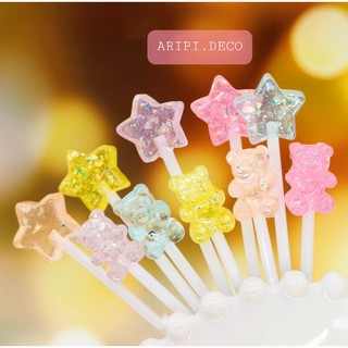 Charm kẹo que gấu sao siêu xinh B108/ Nguyên liệu làm slime resin trang trí
