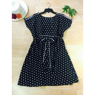 [niceshop1] Đầm xòe đen chấm bi tay cánh dơi