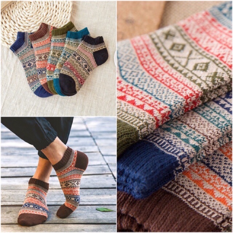 [TonaShoe] Tất Thổ Cẩm Vintage Cổ Ngắn Đủ Màu