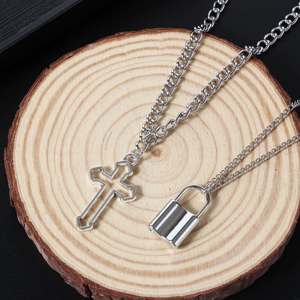 Vòng Cổ Choker Dây Dài Mặt Hình Chữ Thập Rỗng Màu Bạc Phong Cách Gothic Punk Đường Phố Vintage Cá Tính Cho Nam Và Nữ