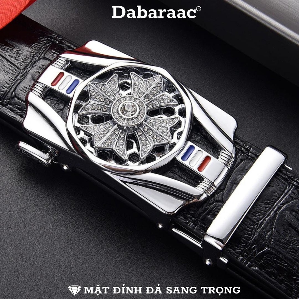 Thắt lưng nam vân da cá sấu, mặt đính đá xoay 360, khóa kim loại tự động phong cách Hàn Quốc TL03