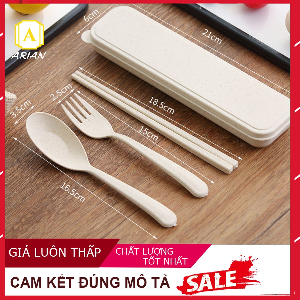 [Giảm Sốc] Bộ Đũa Muỗng Nĩa Lúa Mạch kèm hộp tiện lợi du lịch / ăn trưa văn phòng