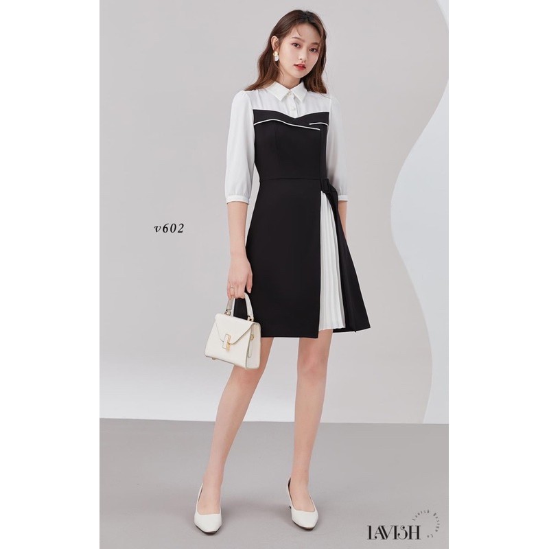 [Mã SKAMA06 giảm 8% tối đa 50K đơn 250K] VNU308 - VÁY ĐEN PHỐI CỔ TRẮNG CÚC BỌC DẬP LI | BigBuy360 - bigbuy360.vn