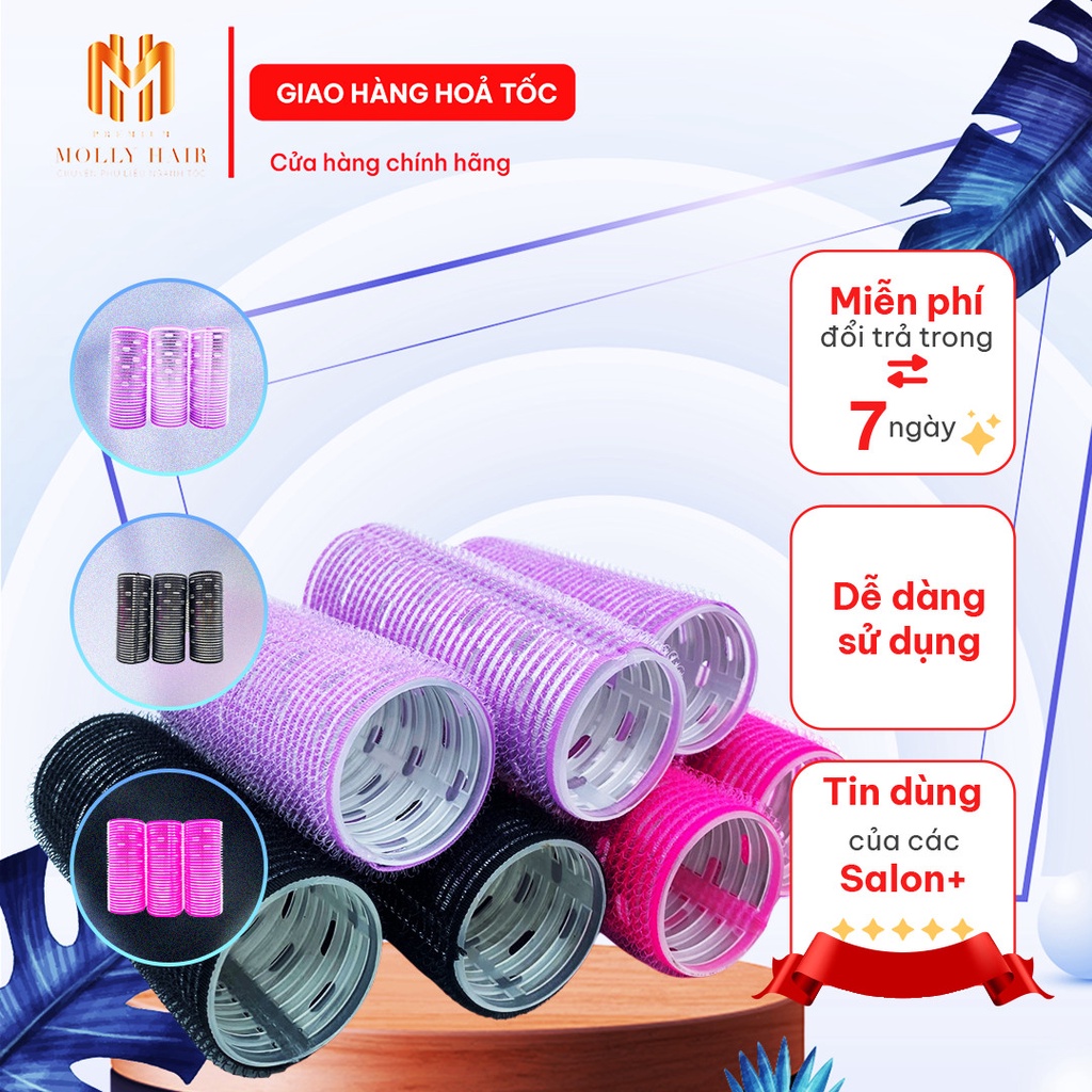 Ống cuốn gai tự dính lõi nhôm tiện dụng Mollyhairshopp, ống gai uốn tóc tại nhà nhiều màu