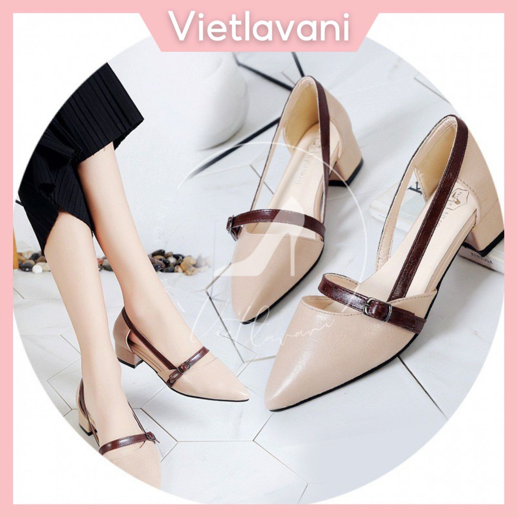 Giày Nữ Cao gót 5 phân gót vuông PHỐI MÀU thanh lịch - MÃ XKC7
