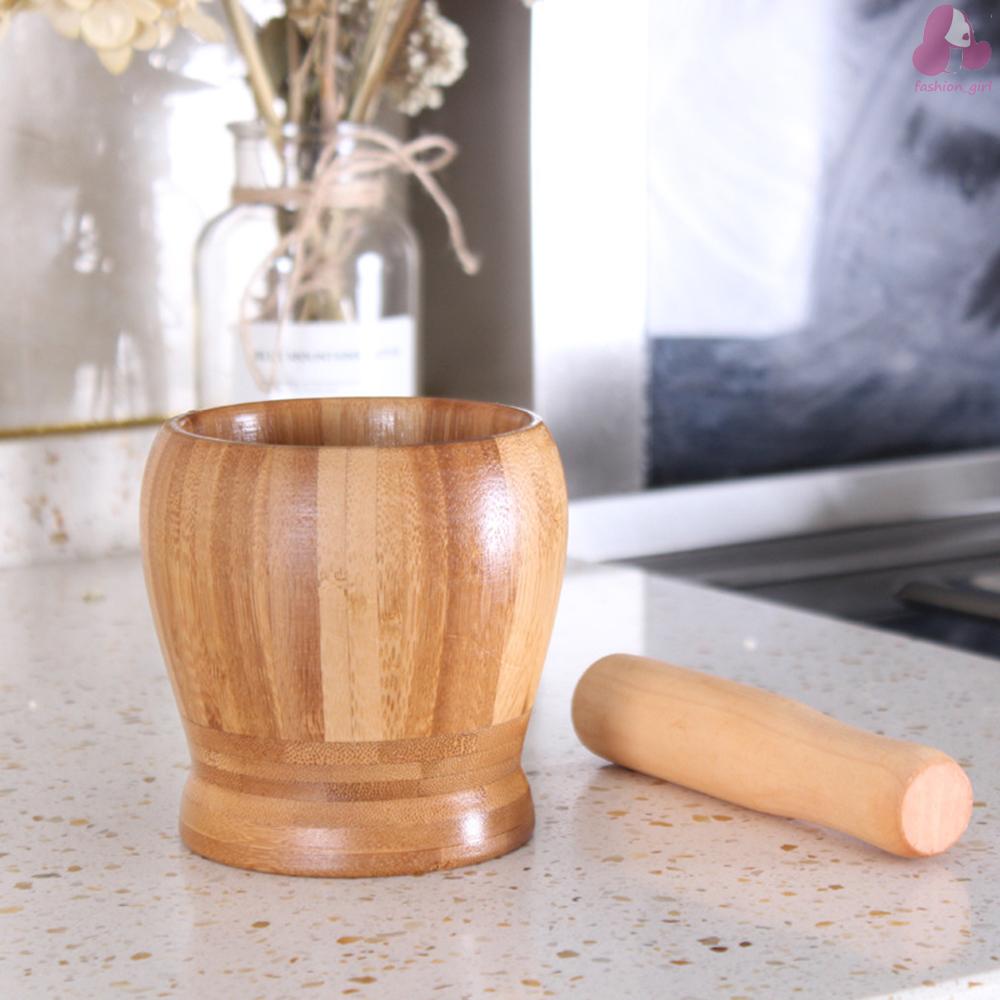 Mortar and Pestle Set Big Manual Bamboo Garlic Spices Large Mortar Pestle Pepper Minced Tool Durable Lightweight Garlic Mills Mixing Pot Herb Pepper Grinder Bamboo