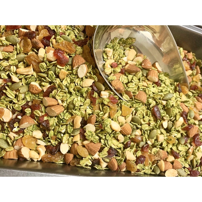 GRANOLA MATCHA 500G, ngũ cốc nhiều hạt ăn kiêng healthy không đường