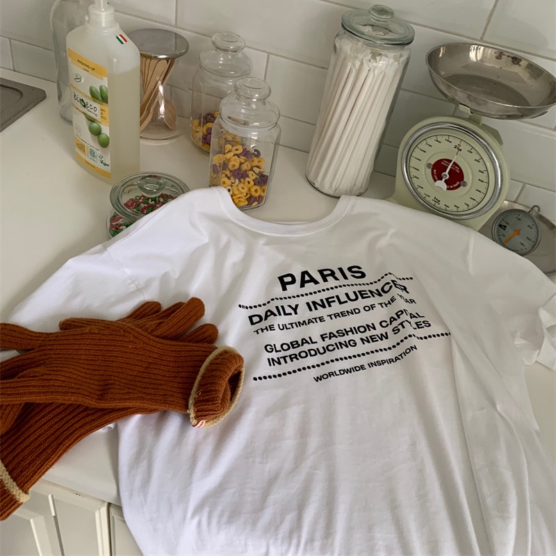 Áo Thun Tay Ngắn Form Rộng In Chữ Kiểu Dáng Đơn Giản