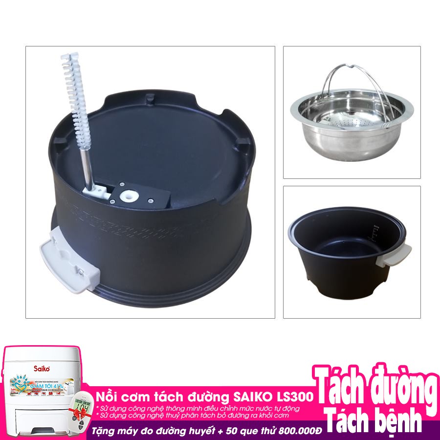 Nồi Cơm Tách Đường Saiko LS-300 (3.0 Lít) - Hàng Chính Hãng tặng kèm máy đo lượng đường