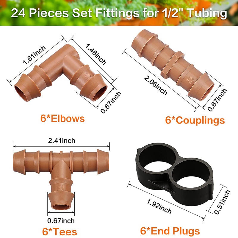 Aoto Bộ Dụng Cụ Tưới Nước Nhỏ Giọt 24 Món Kèm 6 Đầu Nối 6 Khuỷu Tay Và 6 Đầu Cắm Khô