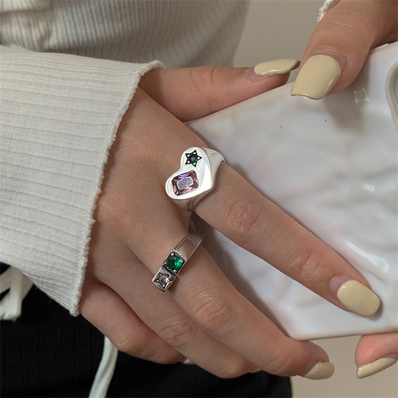 Nhẫn Hở Hình Ngôi Sao Trái Tim Đính Đá Zircon Sang Trọng