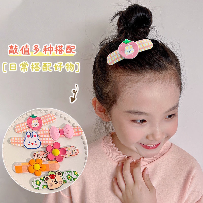 Sét 5 Miếng Dán Cố Định Tóc Gọn Gàng Chống Trượt Không Đau Cho Bé Gái, băng đô dán tóc hoa quả hoạt hình đáng yêu cho bé