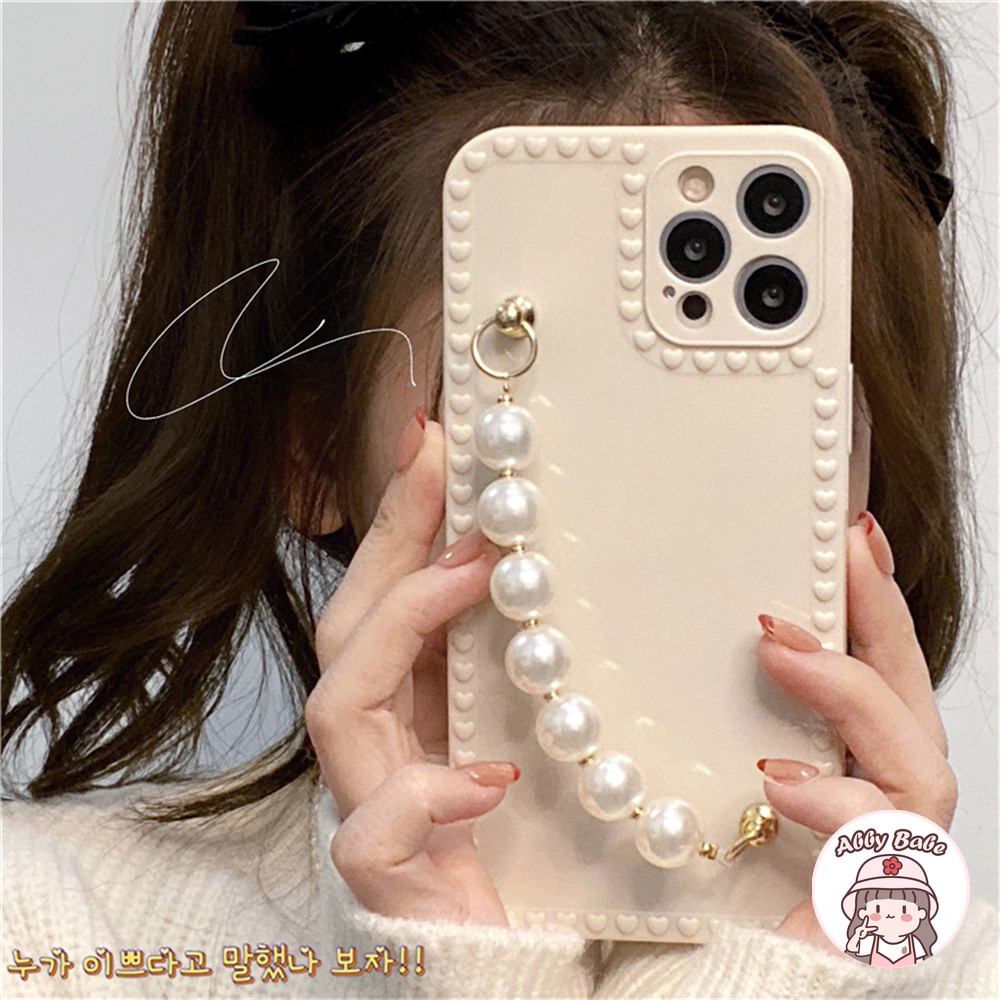 Ốp Điện Thoại TPU Mềm Chống Sốc Đính Ngọc Trai Thời Trang Kèm Dây Đeo Tay Cho IP 13 12 11 Pro Max XR 8 7 Plus