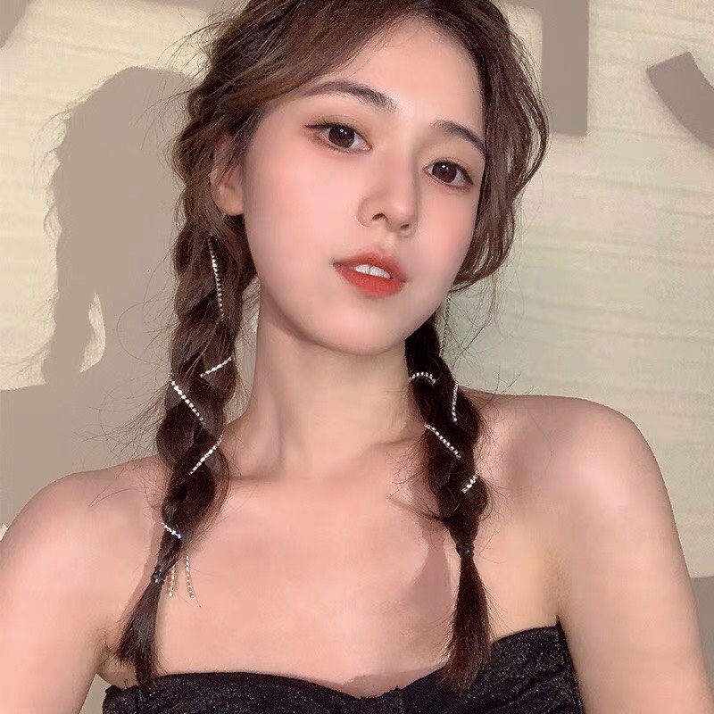 Kẹp tóc dây kim loại tua rua bện đính đá cặp tóc Hàn Quốc sang trọng cá tính xinh xắn thời trang cho nữ Aikimo KT2